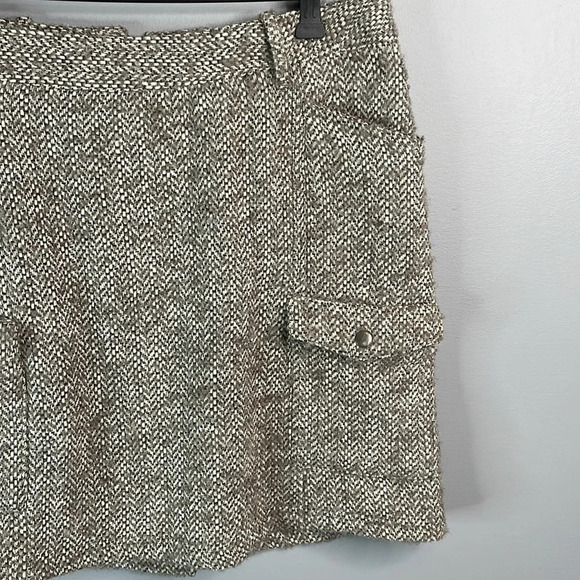 EDDIE BAUER Wool Blend Tweed Cargo Utility Mini Skirt Tan Grey Zip Size 10 - Picture 5 of 12